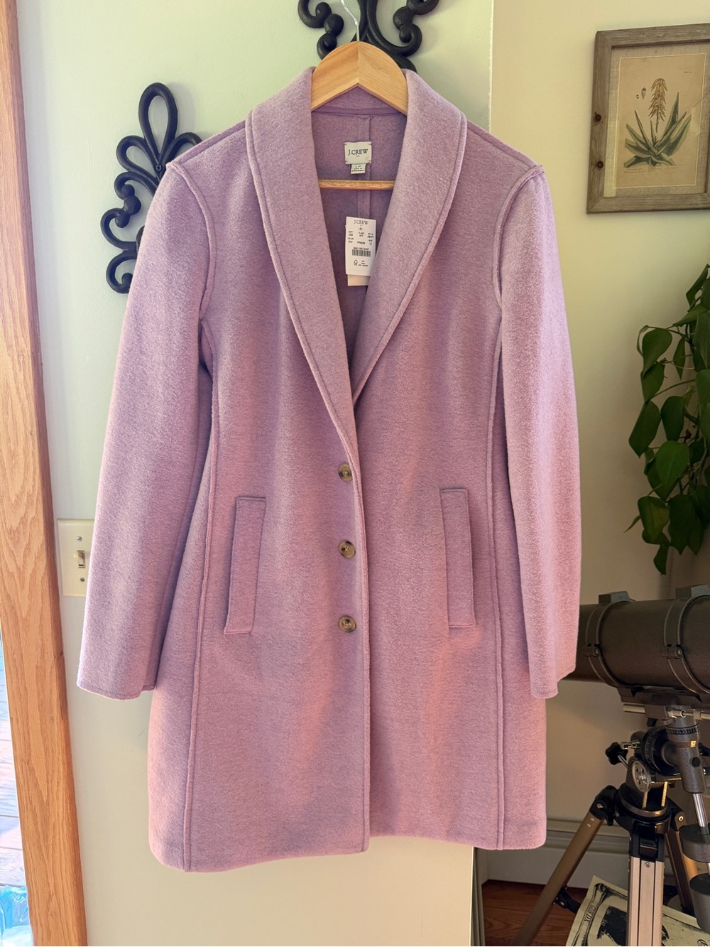 J. Crew Lavender Single-Breasted Shawl-Collar Coat